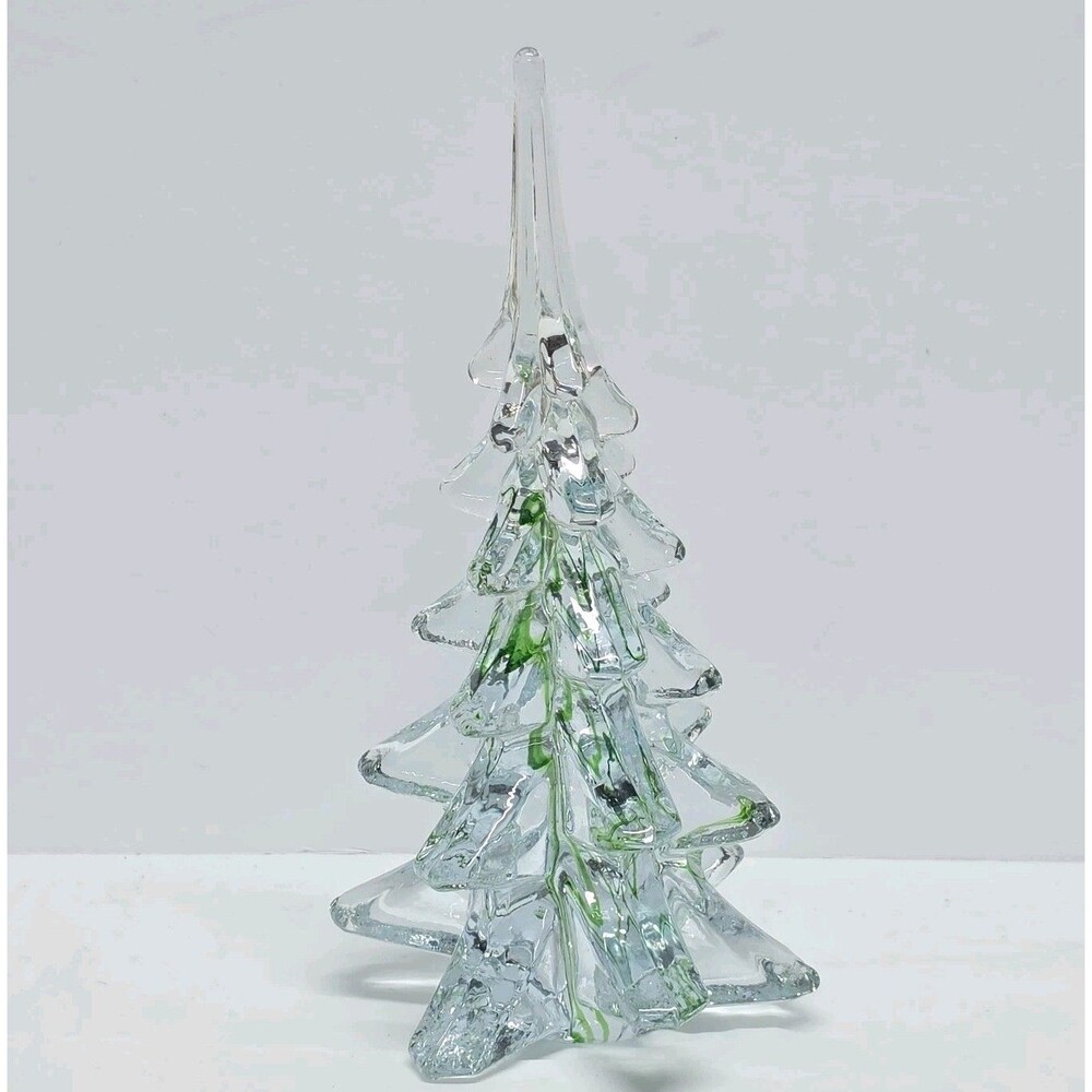 VINTAGE SILVESTRI ART GLASS CHRISTMAS TREE WITH GREEN SWIRL CENTER 8.5 Inches